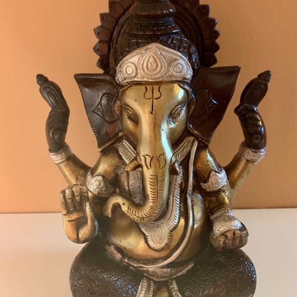 Antique Style Heavy Brass Ganesh Statue Figurine - Picture 3 of 10